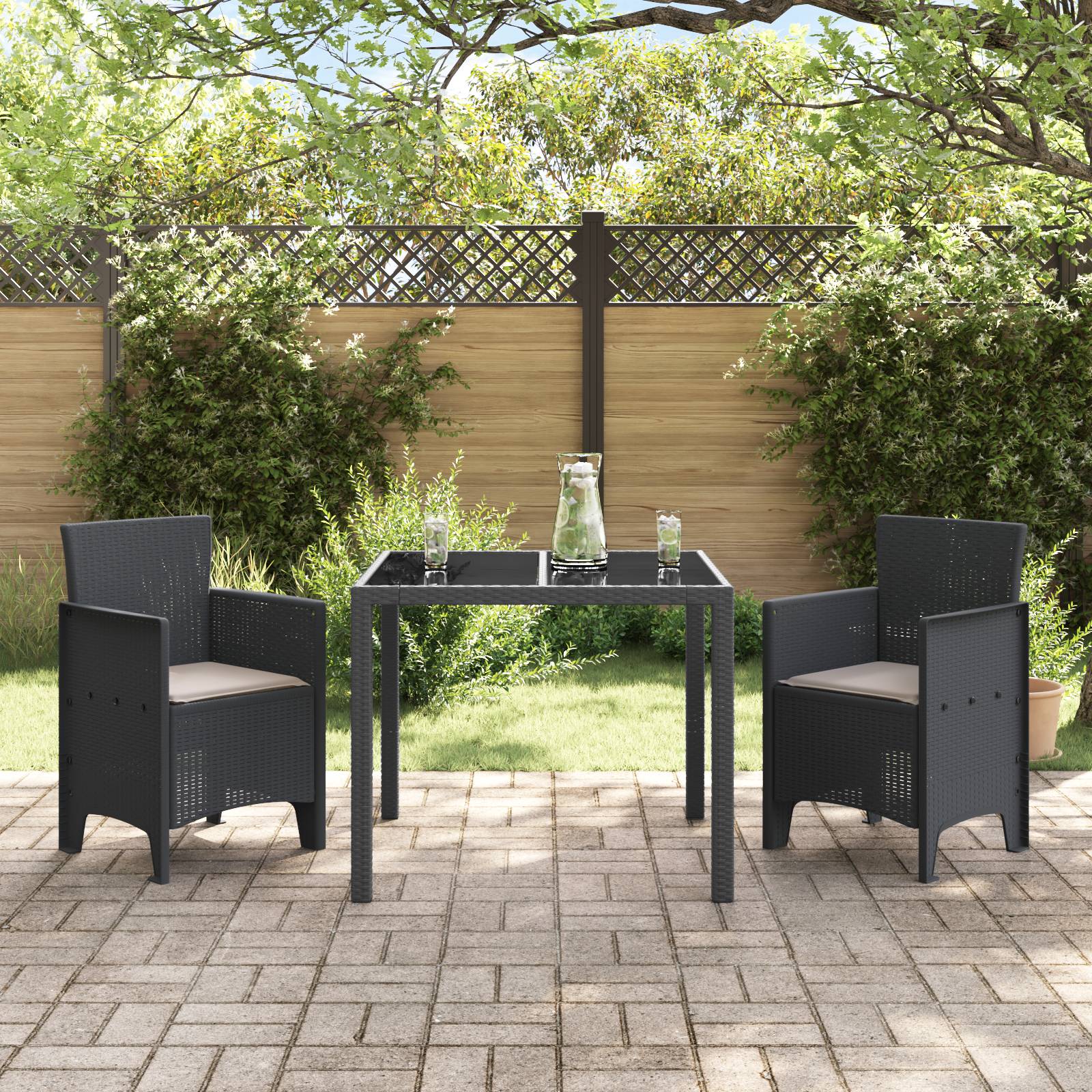 vidaXL Gartenstühle mit Kissen 2 Stk. Anthrazit Poly Rattan
