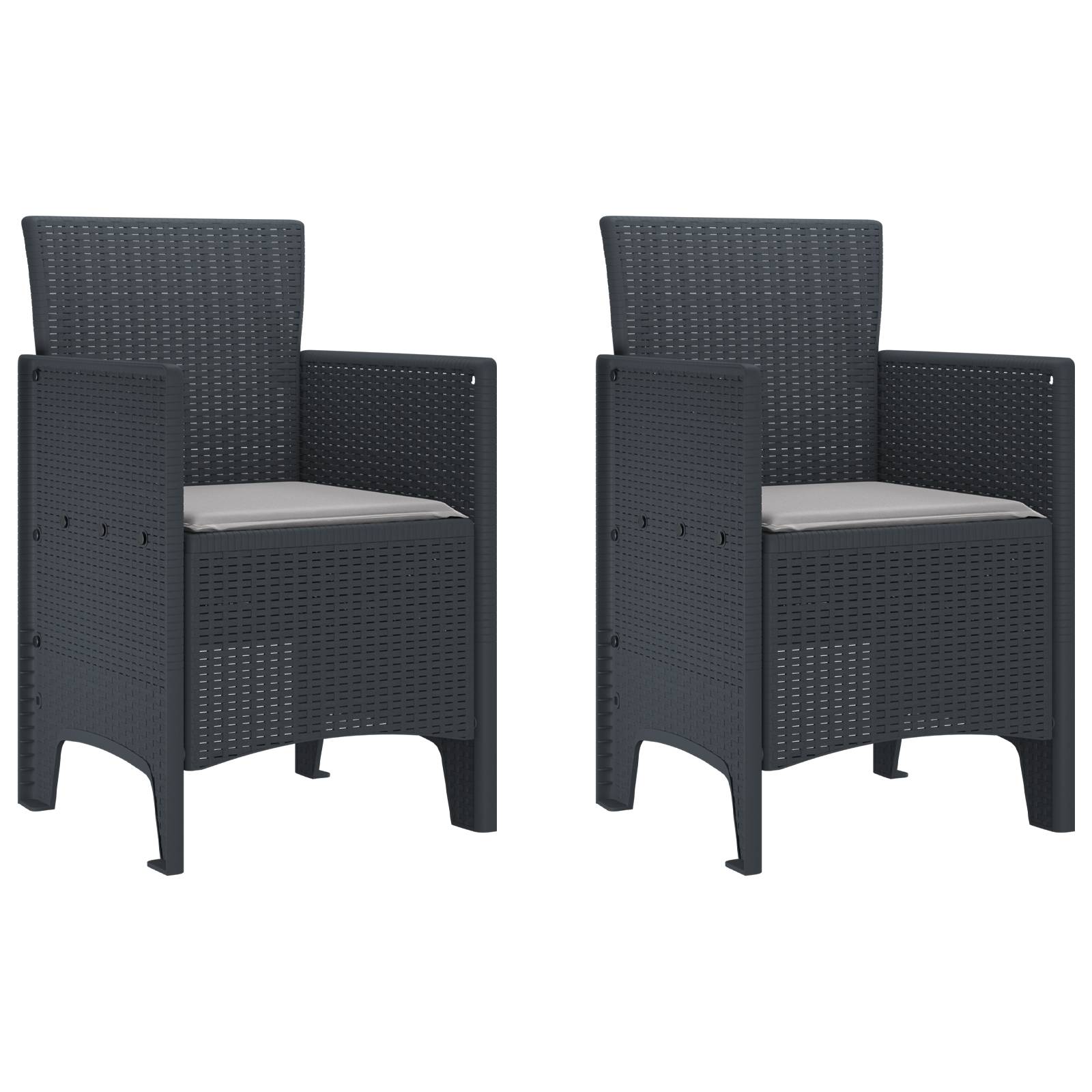 vidaXL Gartenstühle mit Kissen 2 Stk. Anthrazit Poly Rattan