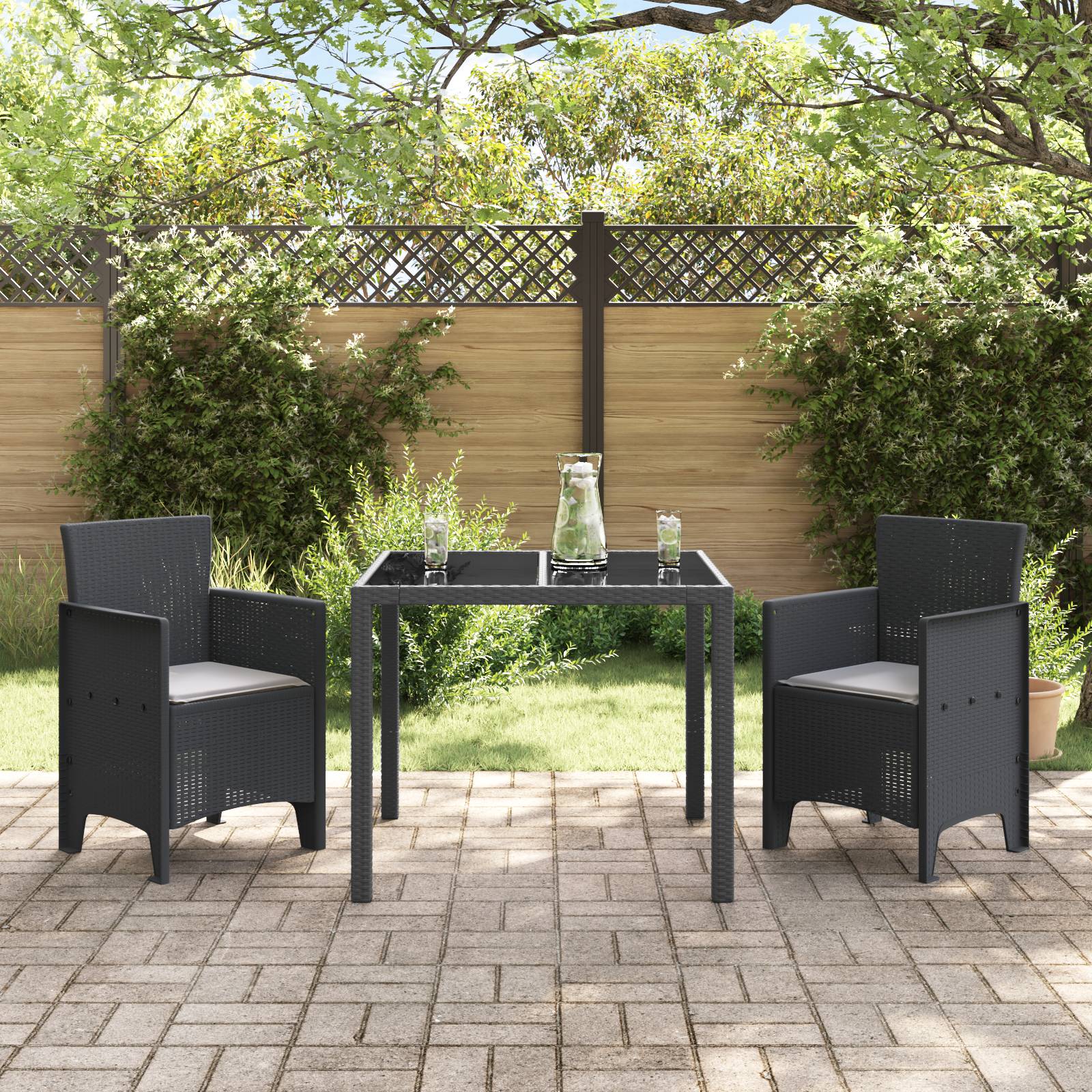 vidaXL Gartenstühle mit Kissen 2 Stk. Anthrazit Poly Rattan