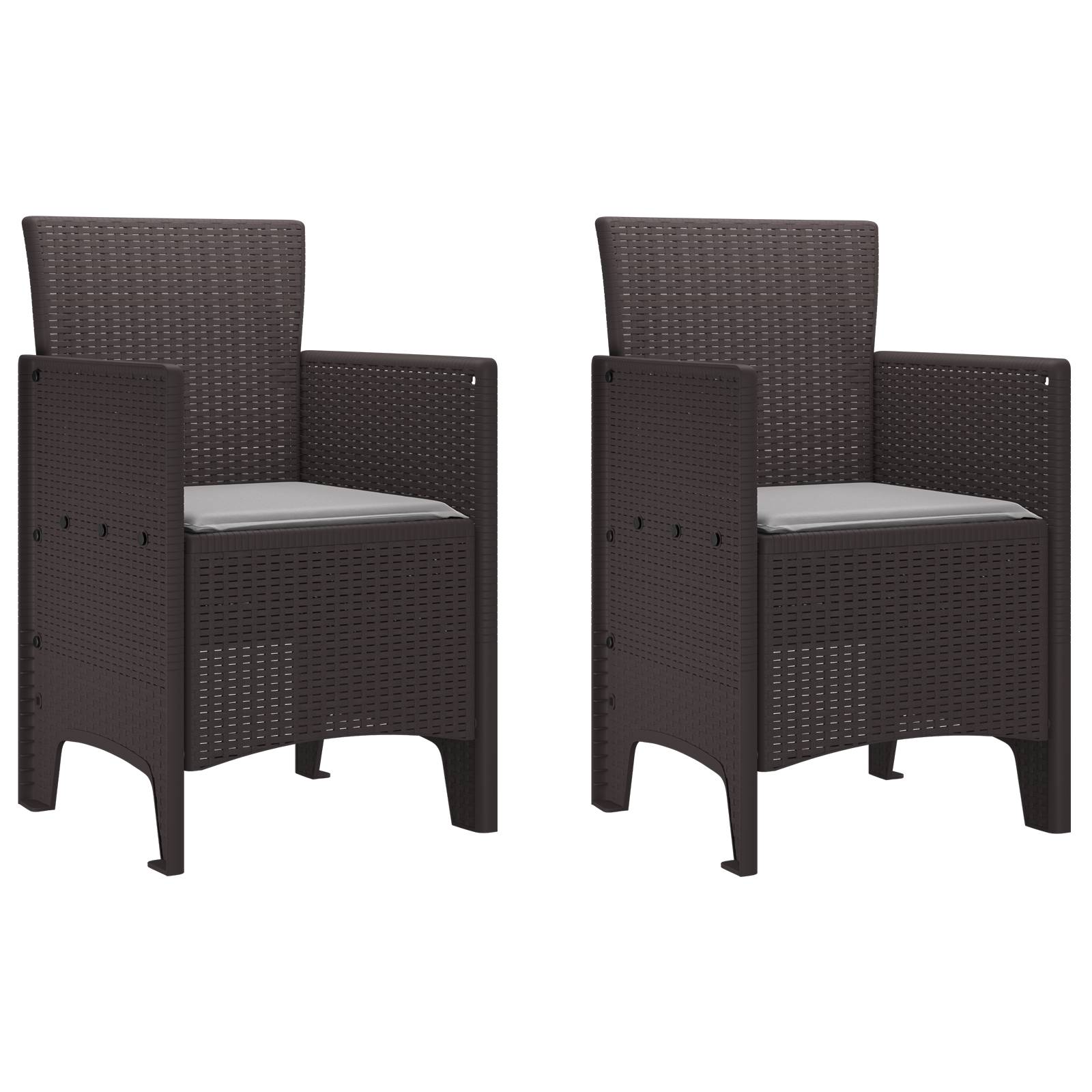vidaXL Gartenstühle mit Kissen 2 Stk. Braun Poly Rattan