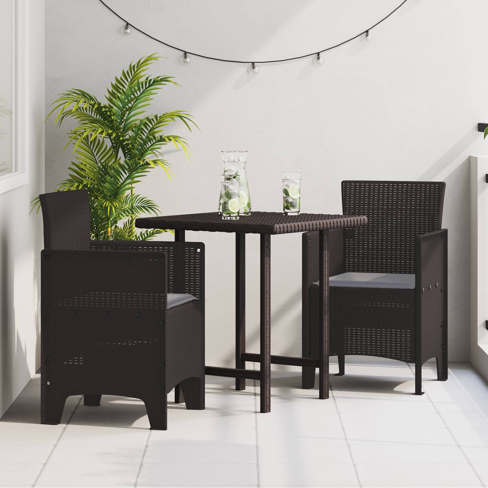 vidaXL Gartenstühle mit Kissen 2 Stk. Braun Poly Rattan