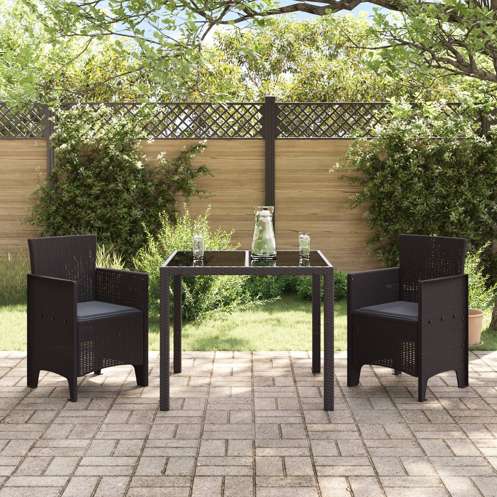 vidaXL Gartenstühle mit Kissen 2 Stk. Braun Poly Rattan
