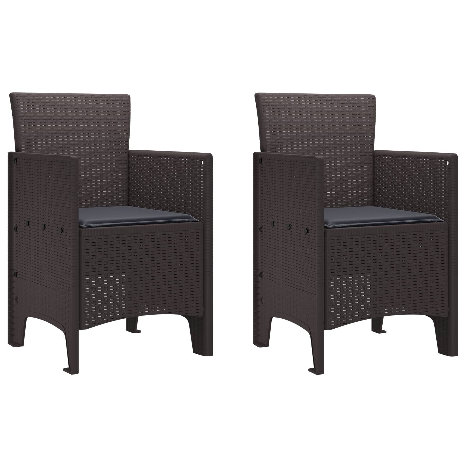 vidaXL Gartenstühle mit Kissen 2 Stk. Braun Poly Rattan