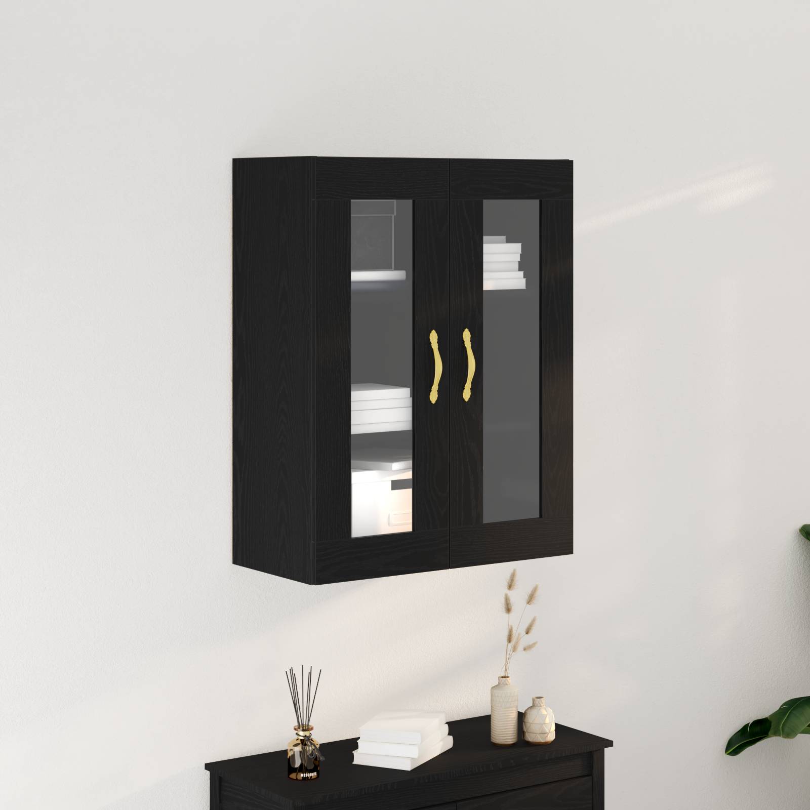 vidaXL Wandschrank mit Glastüren Schwarz Eiche 69,5x34x90 cm