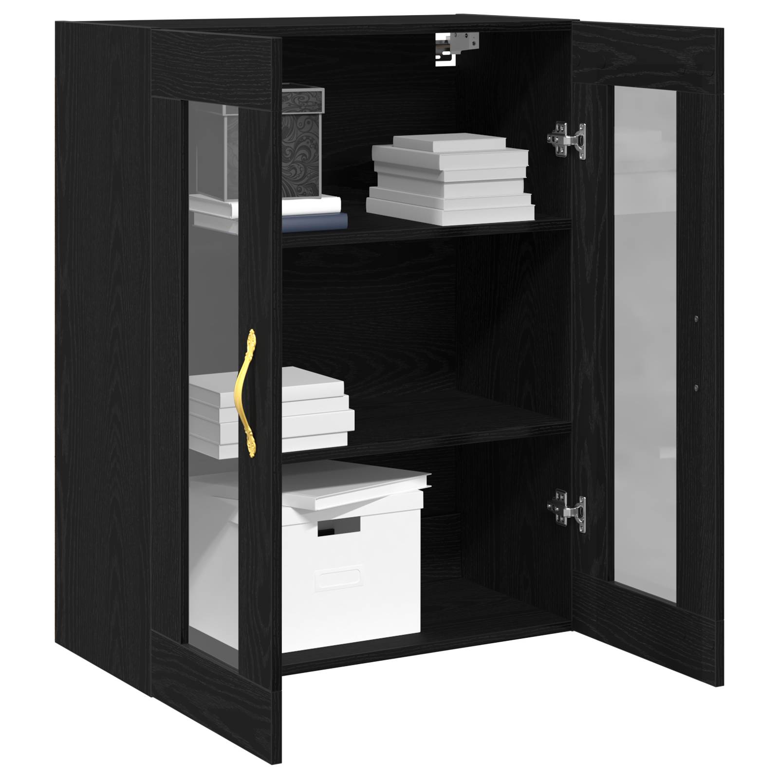 vidaXL Wandschrank mit Glastüren Schwarz Eiche 69,5x34x90 cm