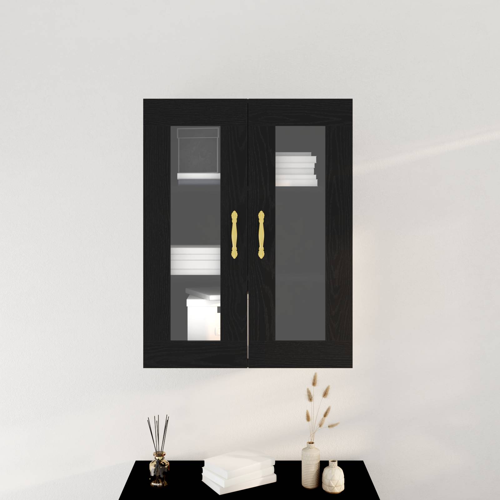vidaXL Wandschrank mit Glastüren Schwarz Eiche 69,5x34x90 cm
