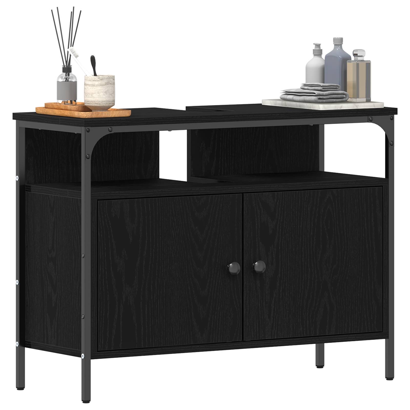 vidaXL Waschbeckenunterschrank Schwarz Eiche 80x30x60 cm Holzwerkstoff