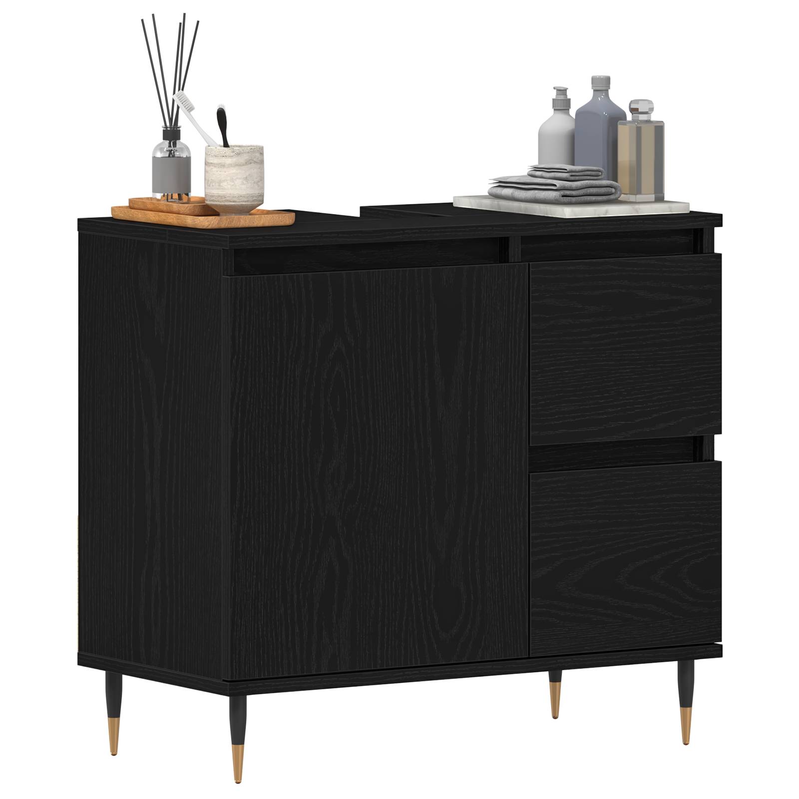 vidaXL Waschbeckenunterschrank Schwarz Eiche 65x33x60 cm Holzwerkstoff