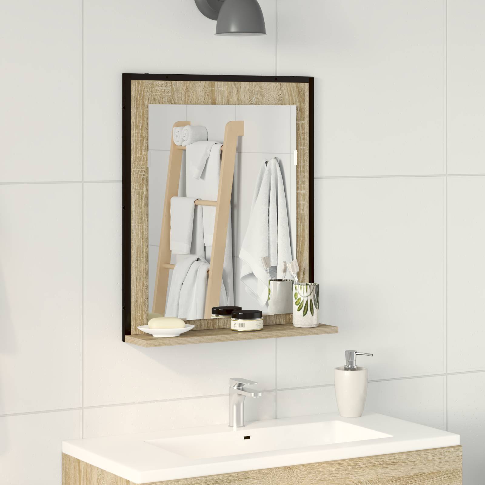 vidaXL Badspiegel mit Ablage Sonoma Eiche 50x12x60 cm Holzwerkstoff