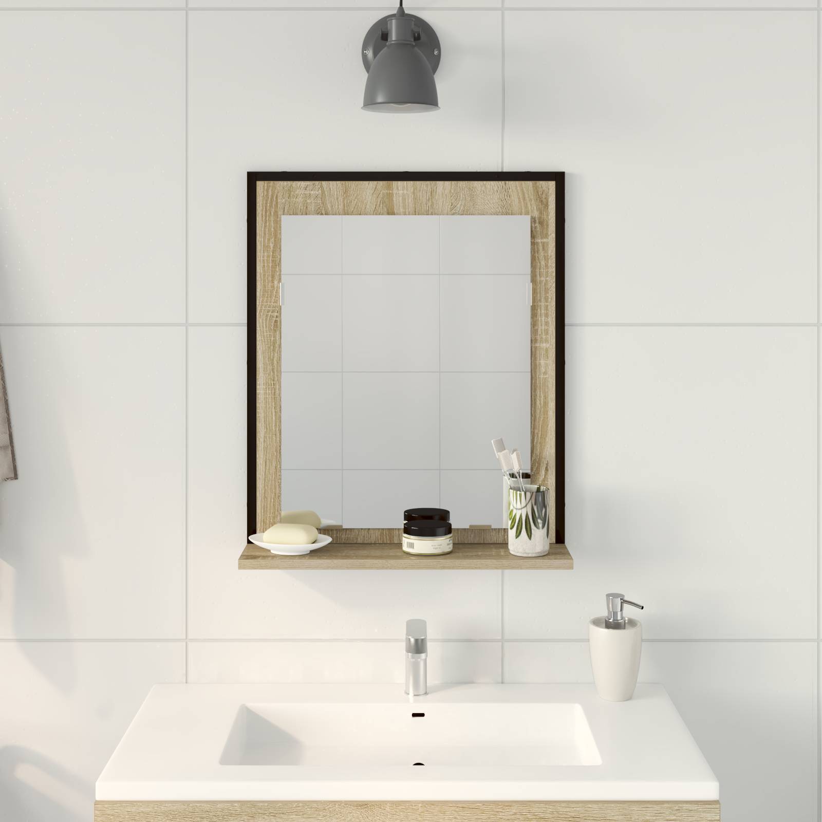 vidaXL Badspiegel mit Ablage Sonoma Eiche 50x12x60 cm Holzwerkstoff