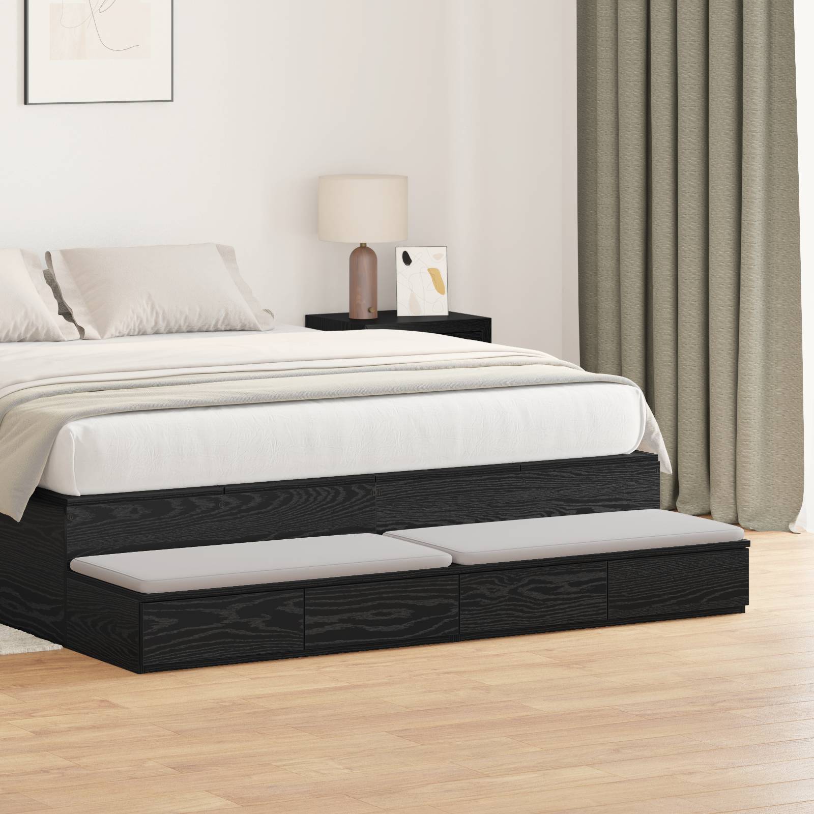 vidaXL Bettkommoden Schwarz Eiche 160x36,5x16,5 cm Holzwerkstoff
