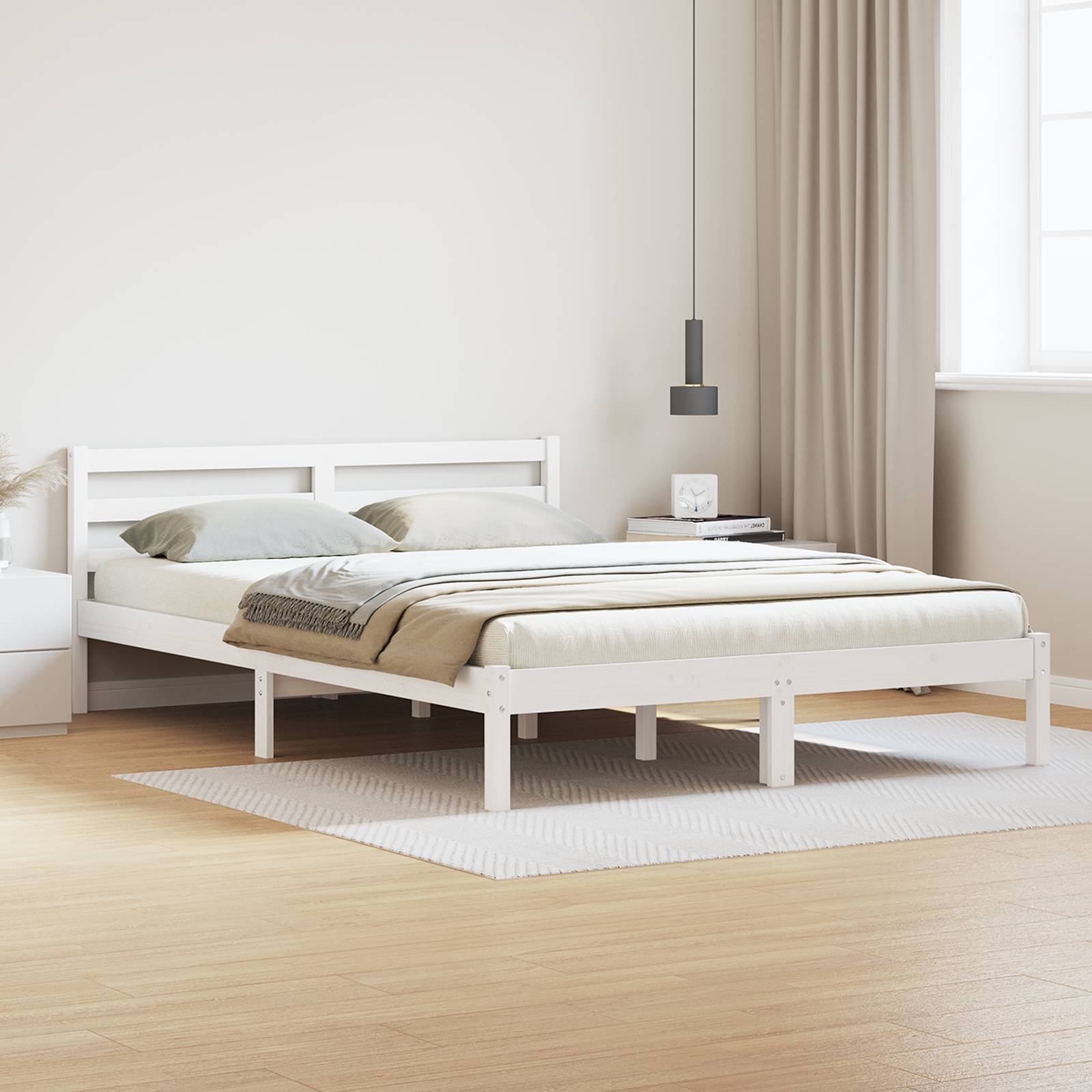 vidaXL Bettgestell mit Kopfteil Weiß 160x210 cm Massivholz Kiefer