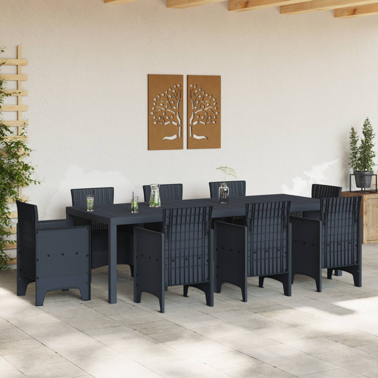 vidaXL Gartentisch Anthrazit 250x100x73 cm Poly Rattan