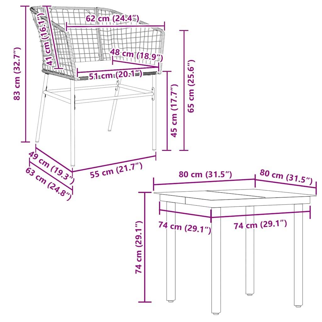 vidaXL 5-tlg. Garten-Essgruppe mit Kissen Schwarz Poly Rattan Glas