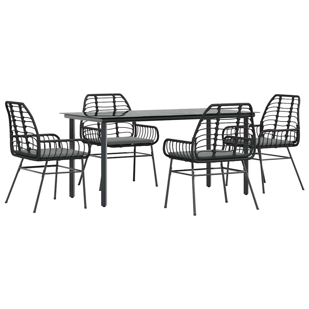 vidaXL 5-tlg. Garten-Essgruppe mit Kissen Schwarz Poly Rattan Glas