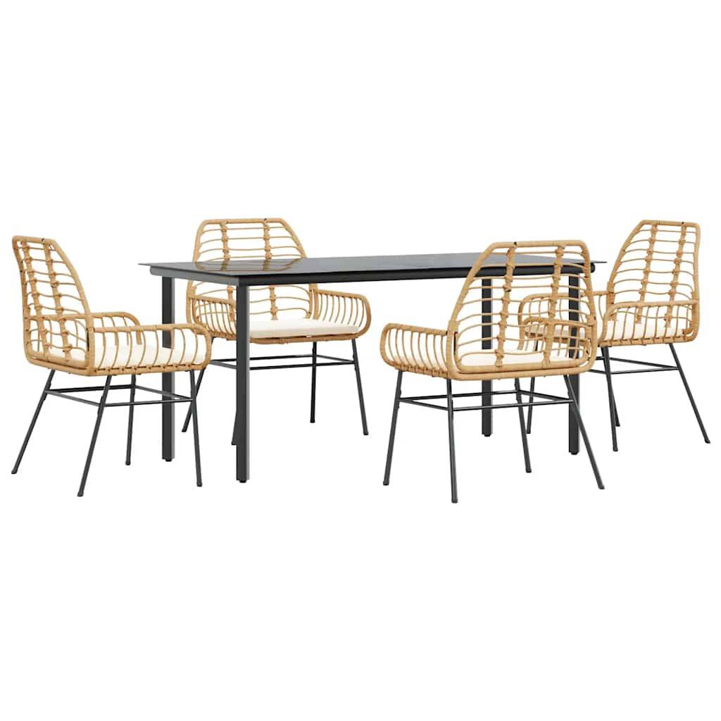 vidaXL 5-tlg. Garten-Essgruppe mit Kissen Braun Poly Rattan Glas