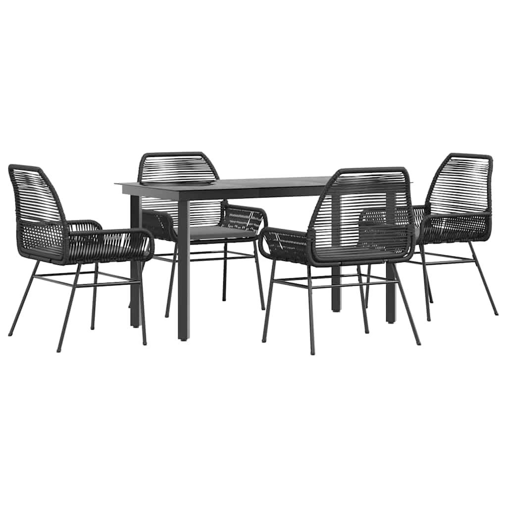 vidaXL 5-tlg. Garten-Essgruppe mit Kissen Schwarz Poly Rattan Glas