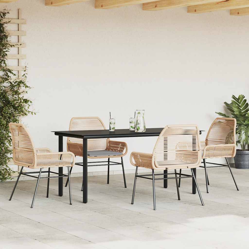 vidaXL 5-tlg. Garten-Essgruppe mit Kissen Braun Poly Rattan Glas