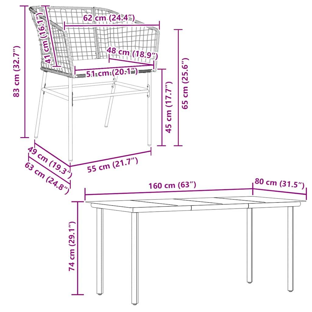vidaXL 7-tlg. Garten-Essgruppe mit Kissen Schwarz Poly Rattan Glas
