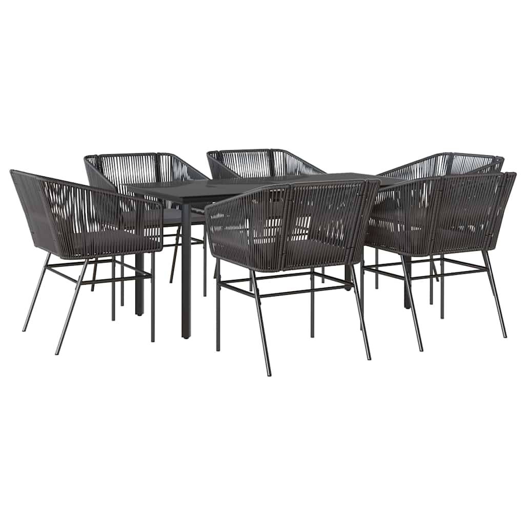vidaXL 7-tlg. Garten-Essgruppe mit Kissen Schwarz Poly Rattan Glas