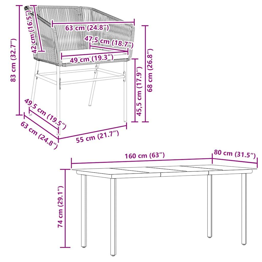 vidaXL 5-tlg. Garten-Essgruppe mit Kissen Grau Poly Rattan Glas