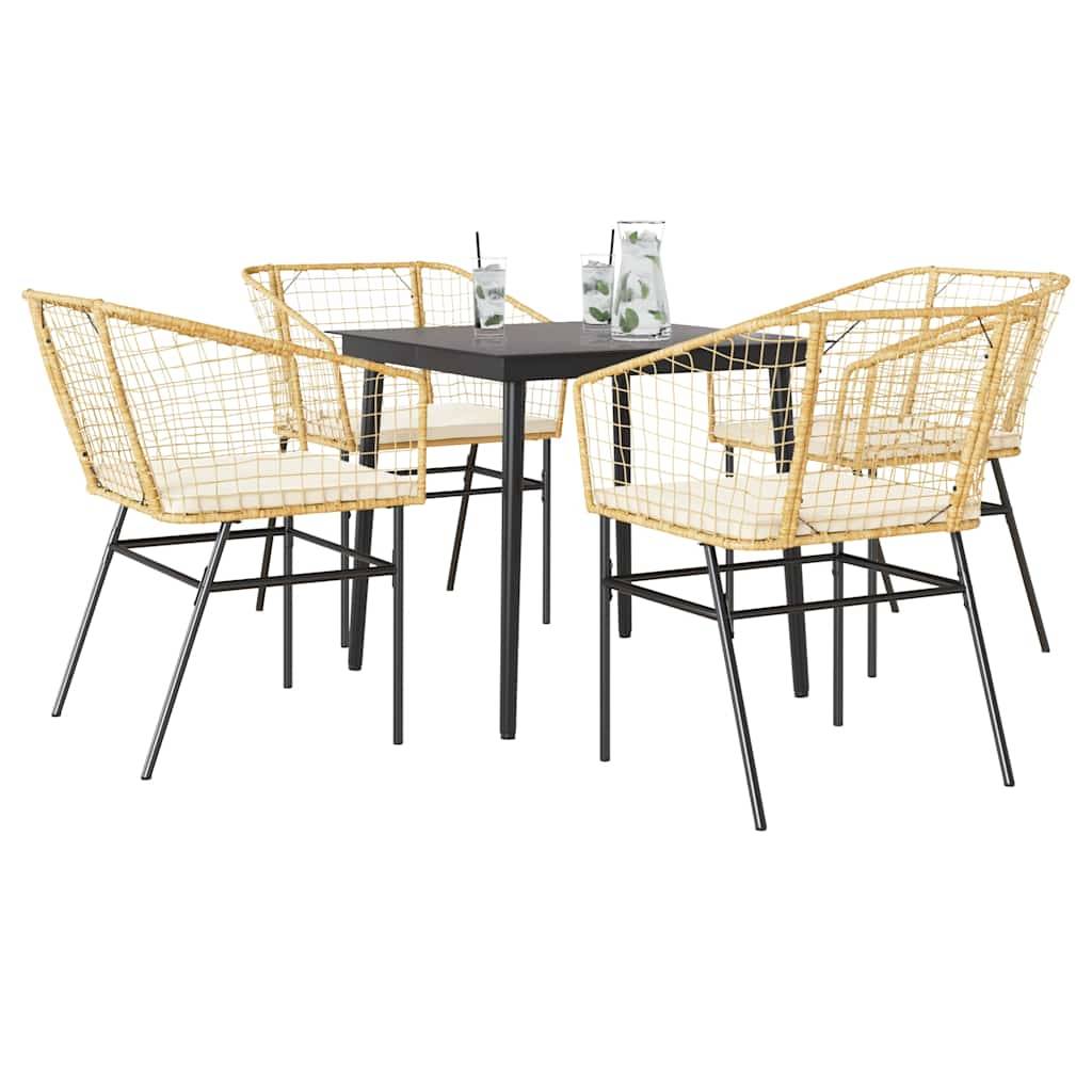 vidaXL 5-tlg. Garten-Essgruppe mit Kissen Braun Poly Rattan Glas