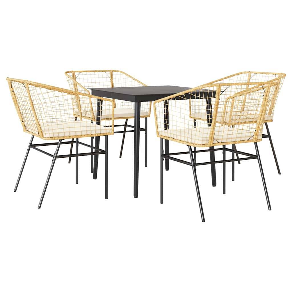 vidaXL 5-tlg. Garten-Essgruppe mit Kissen Braun Poly Rattan Glas