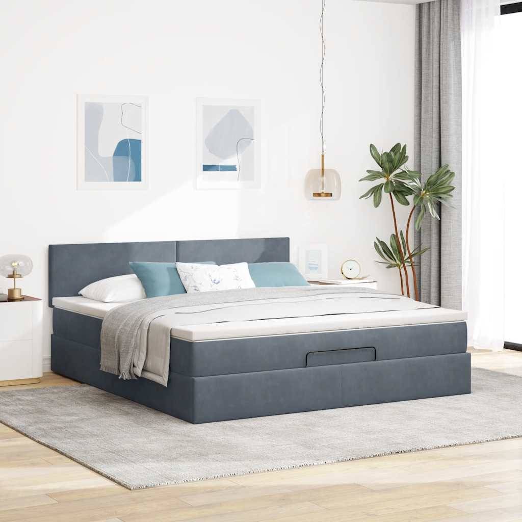 vidaXL Ottoman-Bett mit Matratze & LEDs Dunkelgrau 160x200 cm Samt