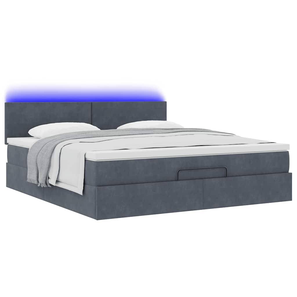 vidaXL Ottoman-Bett mit Matratze & LEDs Dunkelgrau 160x200 cm Samt