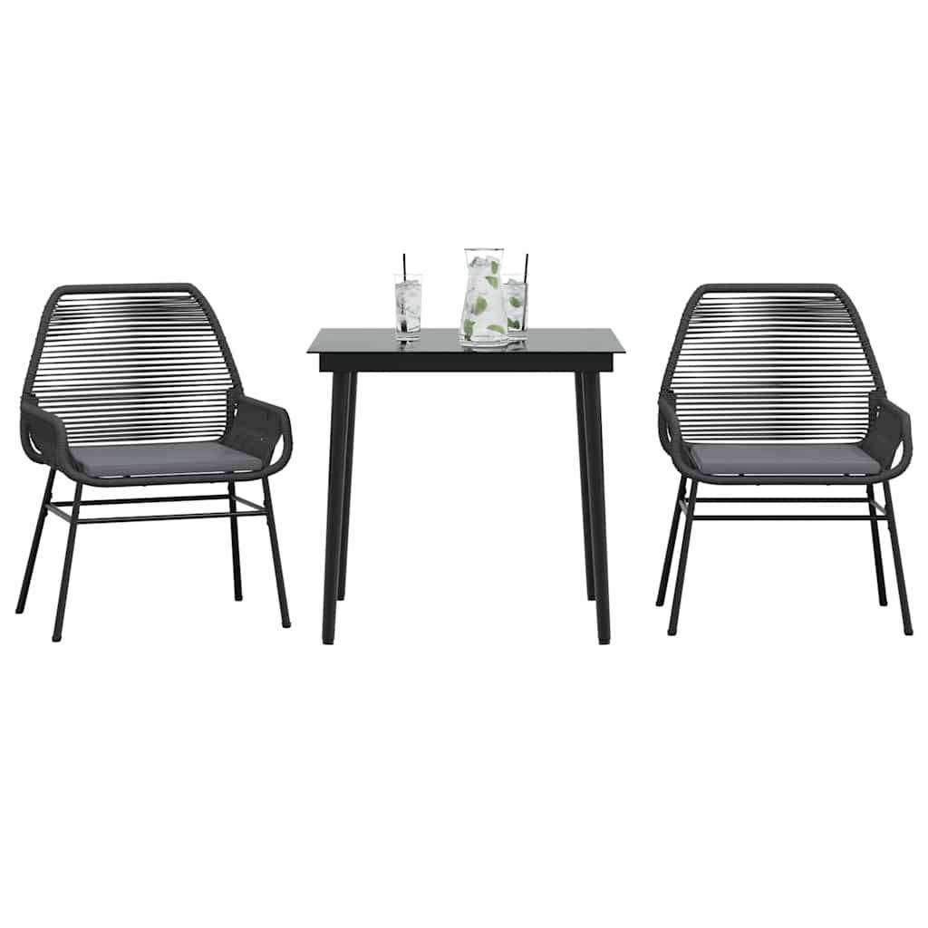 vidaXL 3-tlg. Garten-Essgruppe mit Kissen Schwarz Poly Rattan Glas