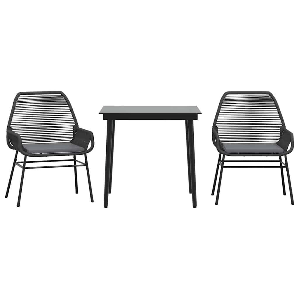 vidaXL 3-tlg. Garten-Essgruppe mit Kissen Schwarz Poly Rattan Glas