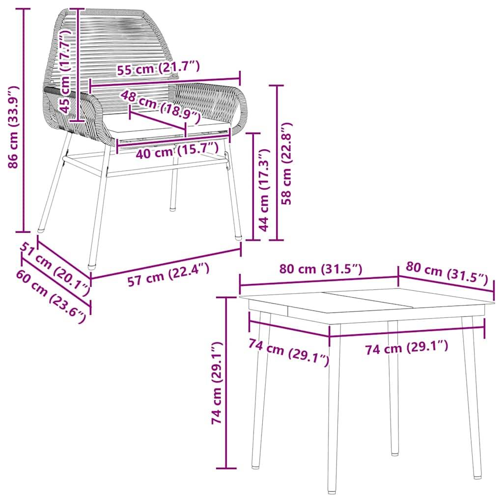 vidaXL 5-tlg. Garten-Essgruppe mit Kissen Schwarz Poly Rattan Glas