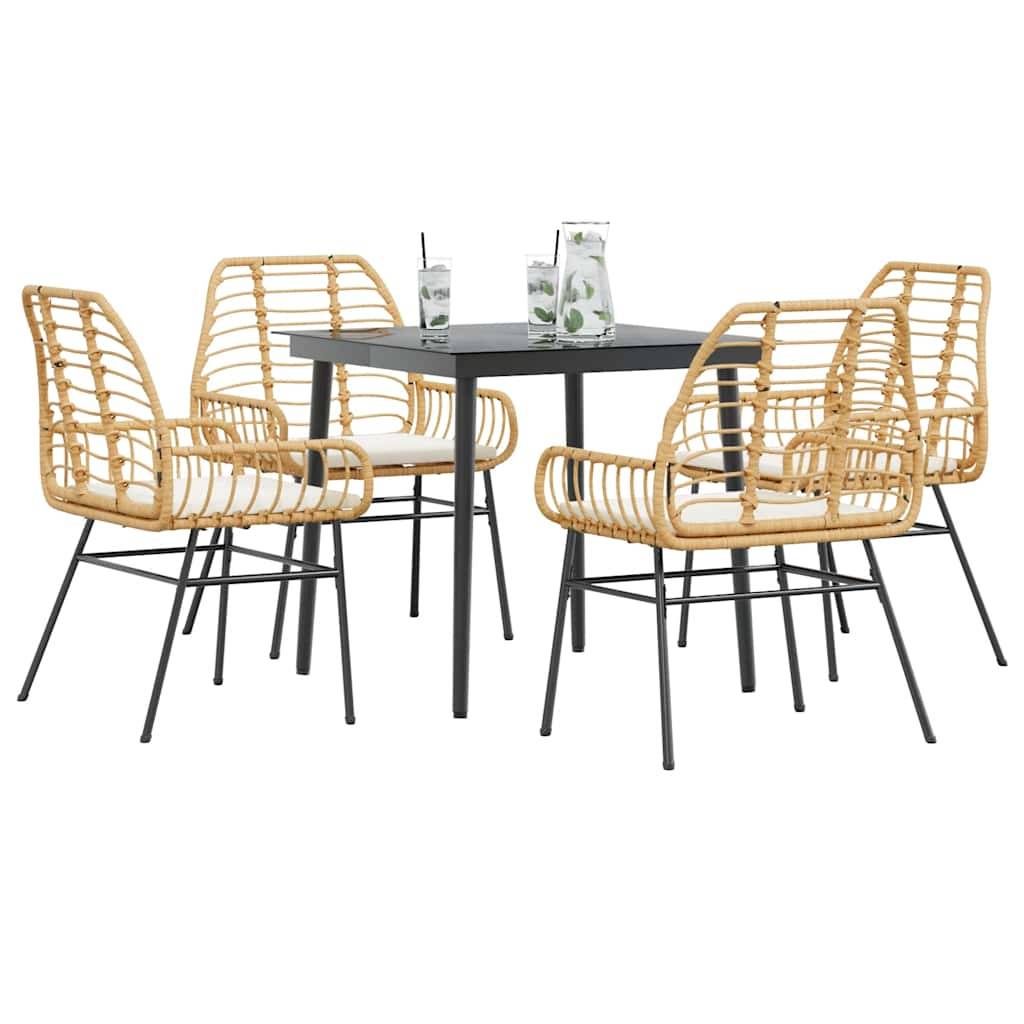 vidaXL 5-tlg. Garten-Essgruppe mit Kissen Braun Poly Rattan Glas