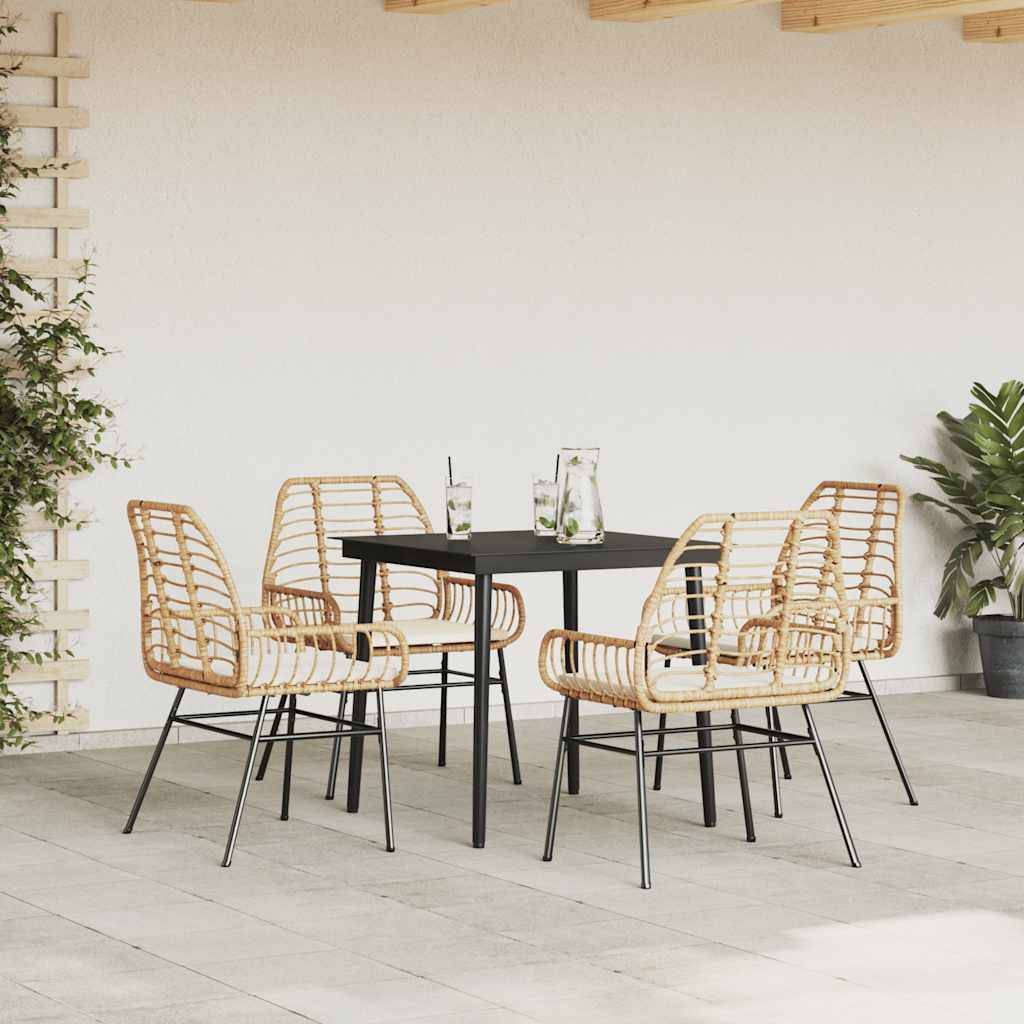 vidaXL 5-tlg. Garten-Essgruppe mit Kissen Braun Poly Rattan Glas