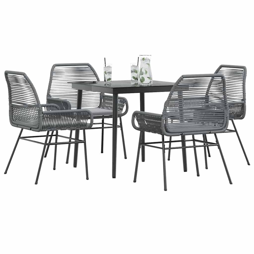 vidaXL 5-tlg. Garten-Essgruppe mit Kissen Grau Poly Rattan Glas