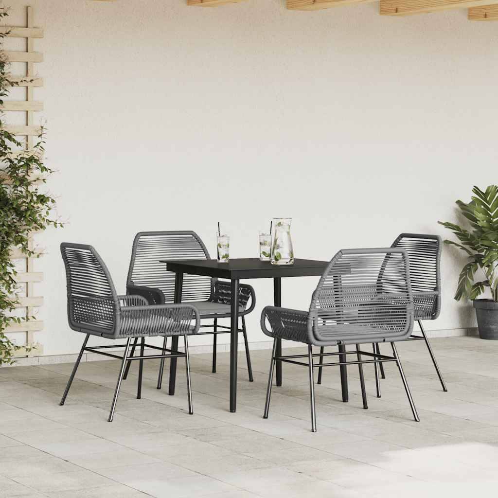 vidaXL 5-tlg. Garten-Essgruppe mit Kissen Grau Poly Rattan Glas