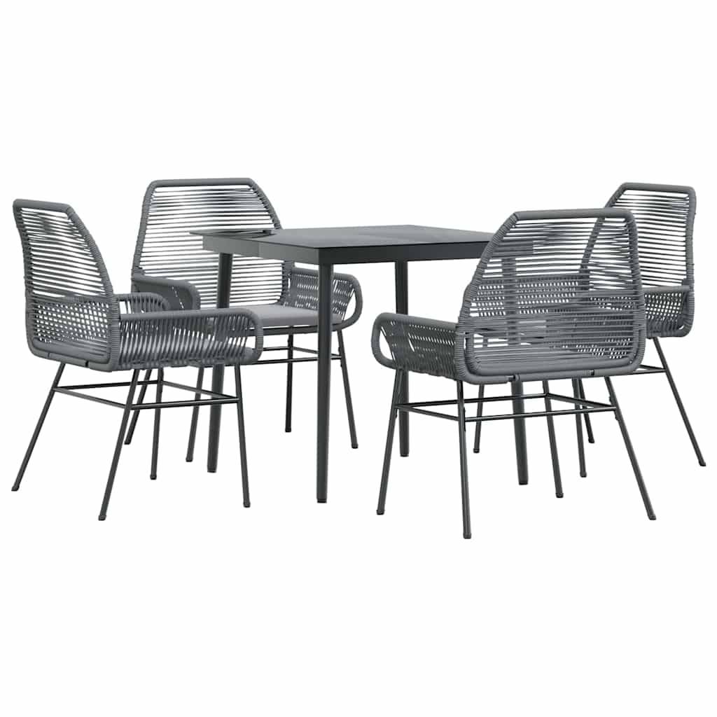 vidaXL 5-tlg. Garten-Essgruppe mit Kissen Grau Poly Rattan Glas