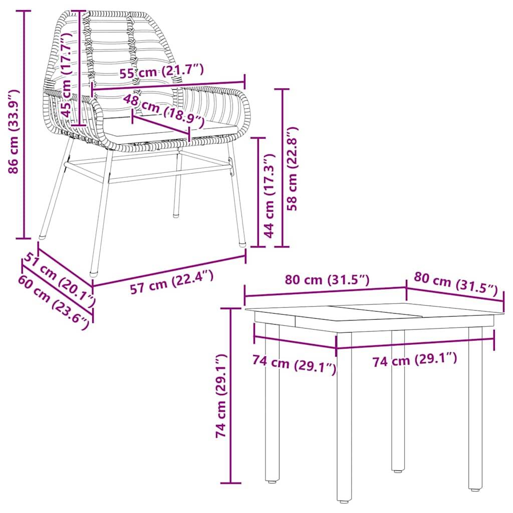 vidaXL 5-tlg. Garten-Essgruppe mit Kissen Schwarz Poly Rattan Glas