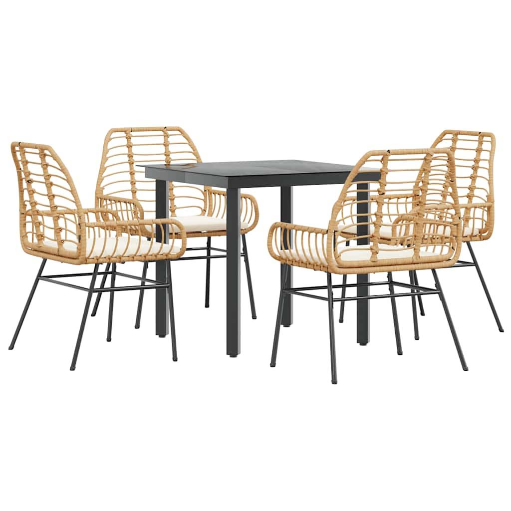 vidaXL 5-tlg. Garten-Essgruppe mit Kissen Braun Poly Rattan Glas