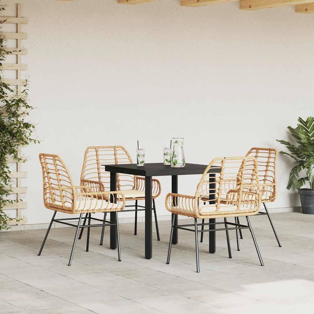 vidaXL 5-tlg. Garten-Essgruppe mit Kissen Braun Poly Rattan Glas