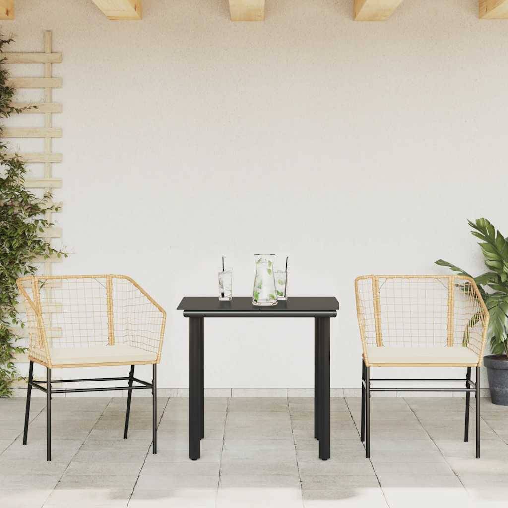 vidaXL 3-tlg. Garten-Essgruppe mit Kissen Braun Poly Rattan Glas