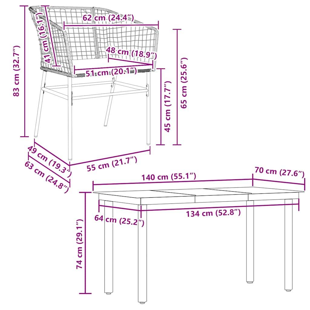 vidaXL 5-tlg. Garten-Essgruppe mit Kissen Braun Poly Rattan Glas