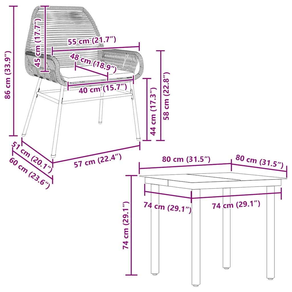 vidaXL 5-tlg. Garten-Essgruppe mit Kissen Schwarz Poly Rattan Glas