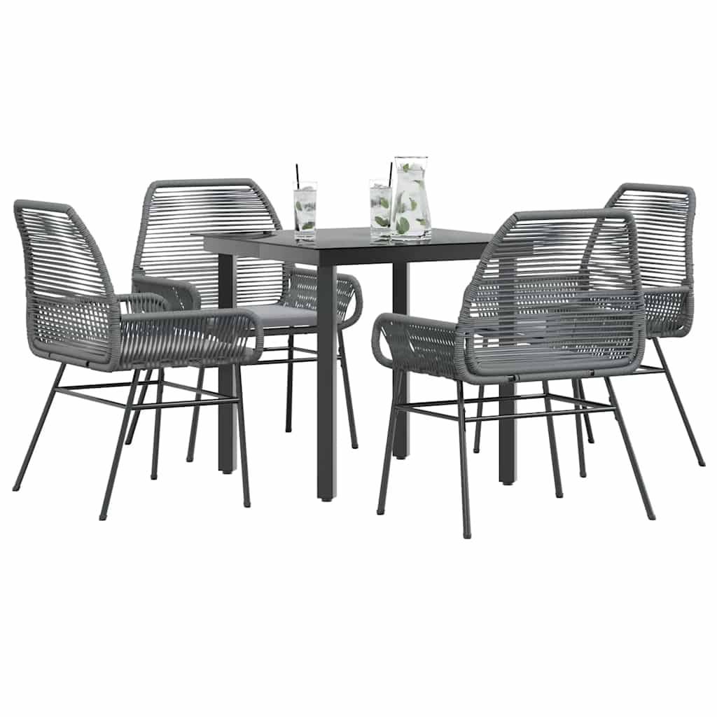 vidaXL 5-tlg. Garten-Essgruppe mit Kissen Grau Poly Rattan Glas