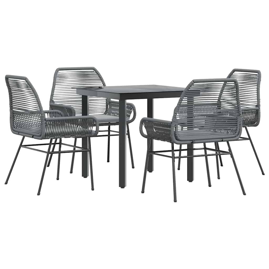 vidaXL 5-tlg. Garten-Essgruppe mit Kissen Grau Poly Rattan Glas