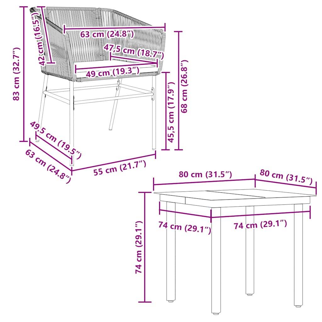 vidaXL 5-tlg. Garten-Essgruppe mit Kissen Grau Poly Rattan Glas