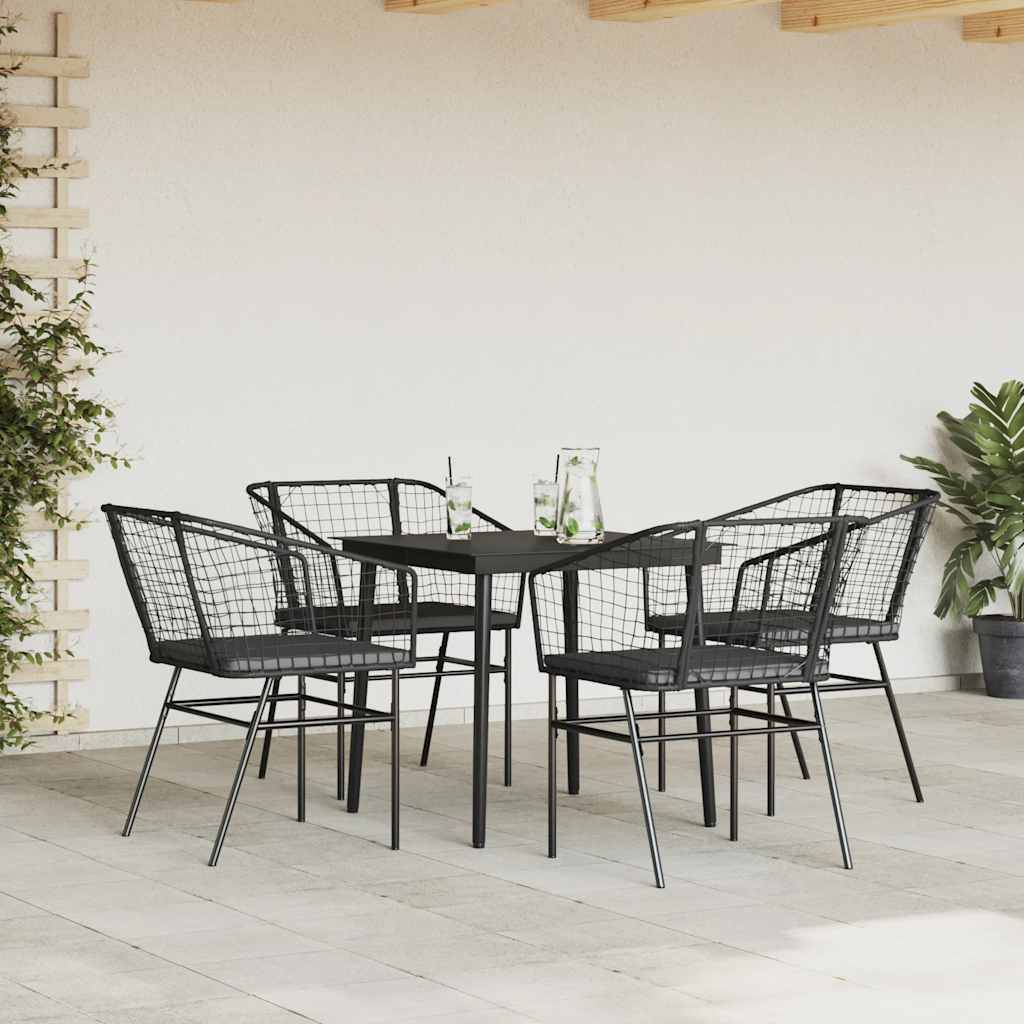 vidaXL 5-tlg. Garten-Essgruppe mit Kissen Schwarz Poly Rattan Glas