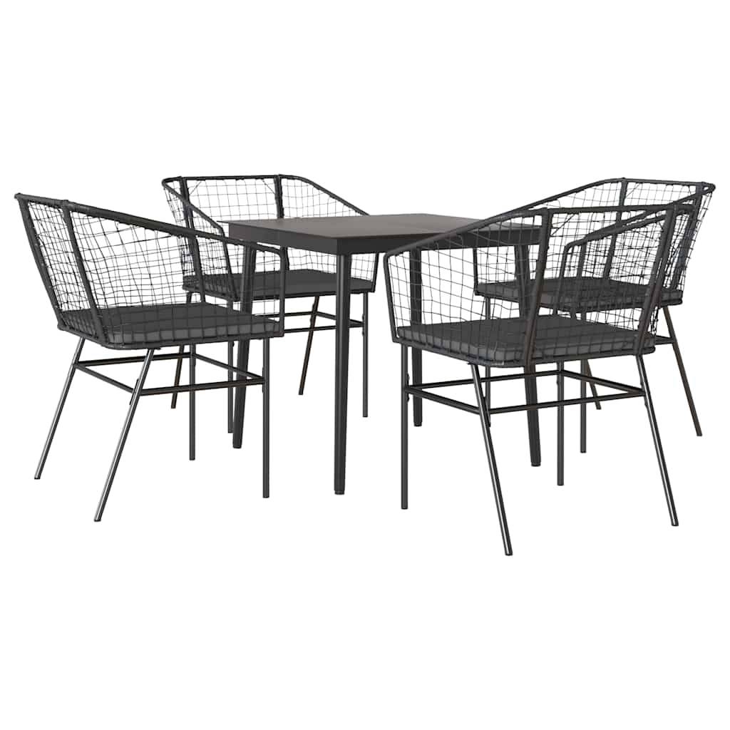 vidaXL 5-tlg. Garten-Essgruppe mit Kissen Schwarz Poly Rattan Glas
