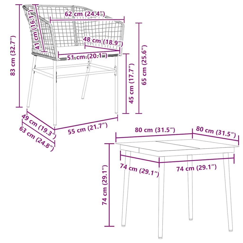 vidaXL 5-tlg. Garten-Essgruppe mit Kissen Schwarz Poly Rattan Glas