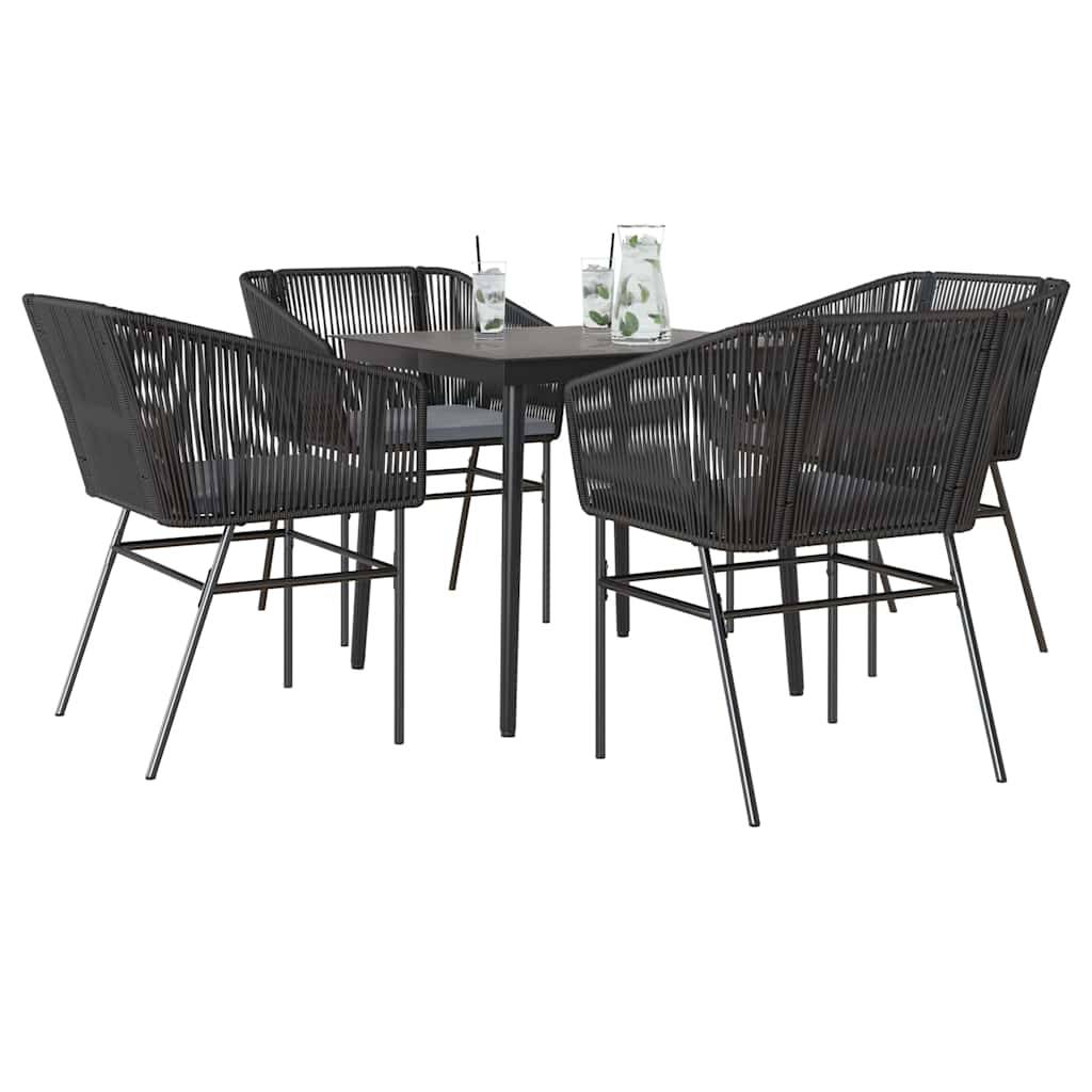 vidaXL 5-tlg. Garten-Essgruppe mit Kissen Schwarz Poly Rattan Glas